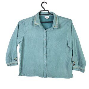 Womens Vintage Graff Um Company Teal Shirt Button Up Long Sleeve Polyester L